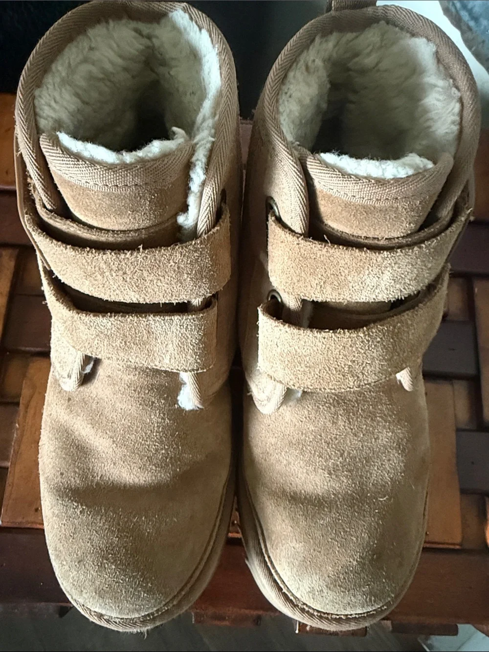 UGG Platform Suede Shearling Ankle Boots Chestnut